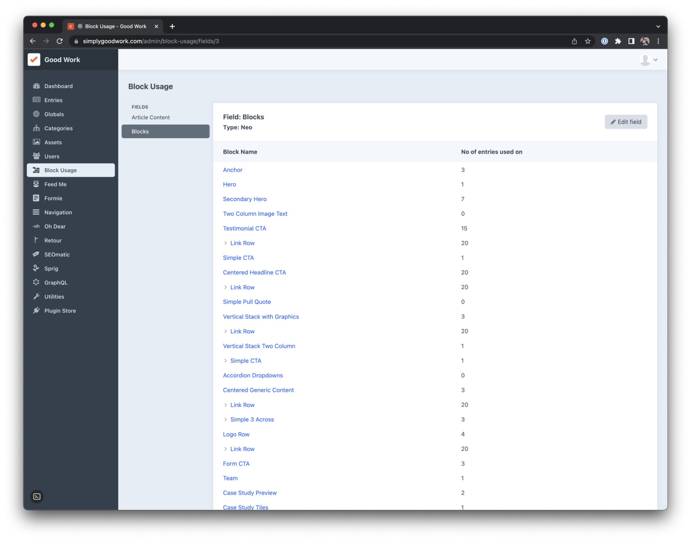 Block Usage